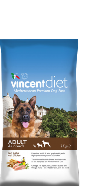 Vincent Diet Adult Chicken Полнорационный корм для собак всех пород с курицей 3 кг