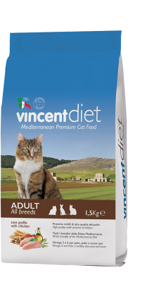 Vincent Diet Adult Chicken Полнорационный корм для взрослых кошек с курицей 1,5 кг