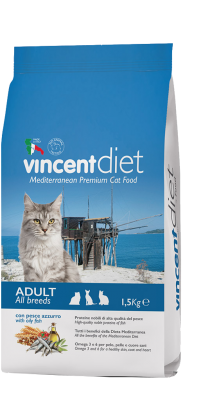 Vincent Diet Adult Blue Fish Полнорационный корм для взрослых кошек с рыбой 1,5 кг